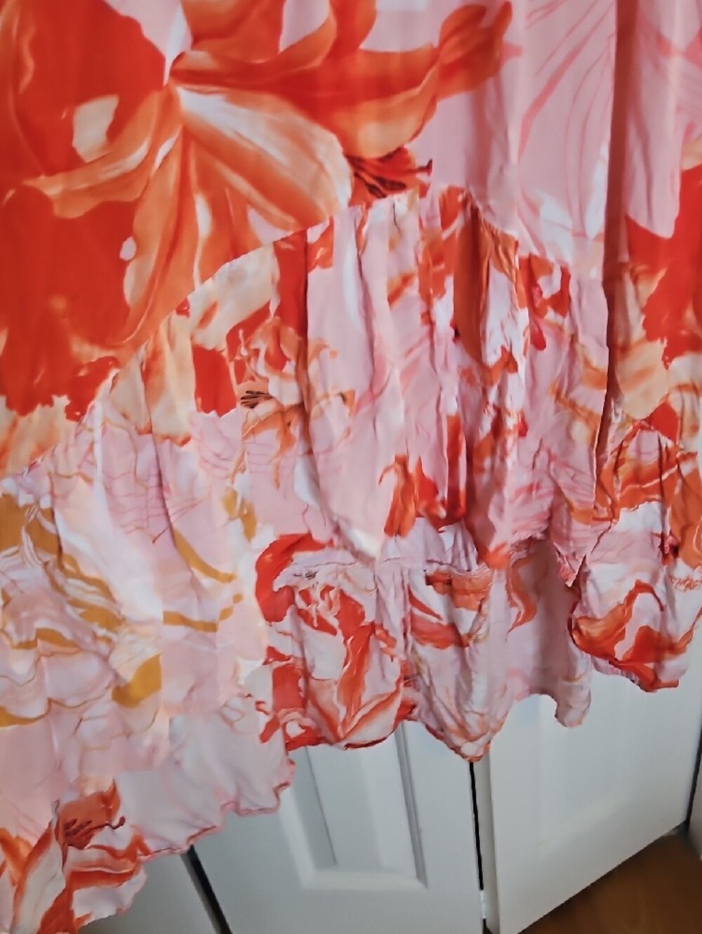 Abel The Label Pink & Orange Floral V-Neck Midi Dress L - Picture 3 of 5
